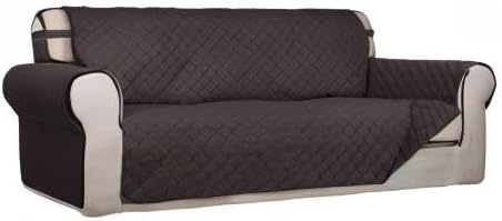 PureFit Reversible Quilted Sofa Cover Dog Couch Covers for Sofa, 66 in | Chocolate/Chocolate, Water Resistant, Washable, Non Slip and Elastic Straps, For Kids, Dogs, Pets