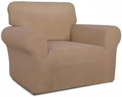 PureFit Super Stretch Chair Covers Fleece Couch Covers for Sofa Camel | 1-Piece Spandex Couch Cover Soft Couch Protector, Sofa Cover Washable with Non Skid Foam and Elastic Bottom for Kids, Dogs