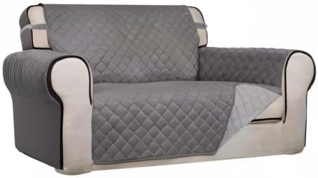 PureFit Reversible Quilted Couch Covers for Dogs Loveseat Sofa Cover 46.5” | Gray/Light Gray, Water Resistant Couch Protector, Washable Pet Couch Cover with Non Slip and Elastic Straps For Kids