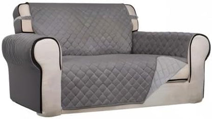 PureFit Reversible Quilted Couch Covers for Dogs Loveseat Sofa Cover 46.5” | Gray/Light Gray, Water Resistant Couch Protector, Washable Pet Couch Cover with Non Slip and Elastic Straps For Kids