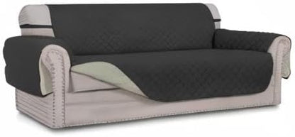 Easy-Going 4 Seater Sofa Slipcover Reversible Sofa Cover Water Resistant Couch Cover with Foam Sticks Elastic Straps Furniture Protector for Pets Children Dog Cat (XX-Large, Darkgray/Beige) | XX-Large Sofa, Washable Slipcover For Dogs, Water Resistant ...