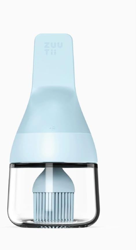 Zuutii Oil Dispenser with Silicone Brush for Cooking, Glass Oil Bottle with Heat Resistant Basting Brushes for Baking, Food Brush for Grilling, Butter, BBQ Sauce， Dishwasher Safe,4.4oz,Blue
