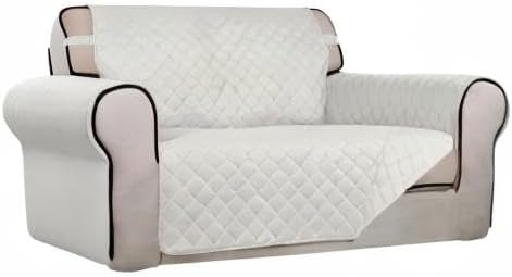 PureFit Reversible Quilted Couch Covers for Dogs Loveseat Sofa Cover 46.5” | Ivory/Ivory, Water Resistant Couch Protector, Washable Pet Couch Cover with Non Slip and Elastic Straps For Kids