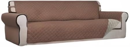 PureFit Reversible Quilted Couch Covers for Dogs Sofa Cover 4 Seater 88" | Brown/Beige, Water Resistant Couch Protector, Washable Pet Couch Cover with Non Slip and Elastic Straps For Kids