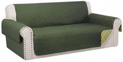 Reversible 4 Seater Sofa Cover 91" Large, Sofa, Huntergreen | Couch Cover Furniture Protector with Foam Sticks Elastic Straps Furniture Protector for Pets Children Dog Cat