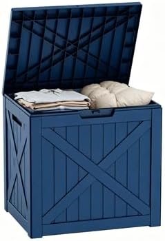 32 Gallon Resin Outdoor Deck Box, Waterproof and Lockable Storage Bin for Patio Furnishings, Outdoor Cushions, Garden Tools and Pool Related Supplies (Black, 32 Gallon)