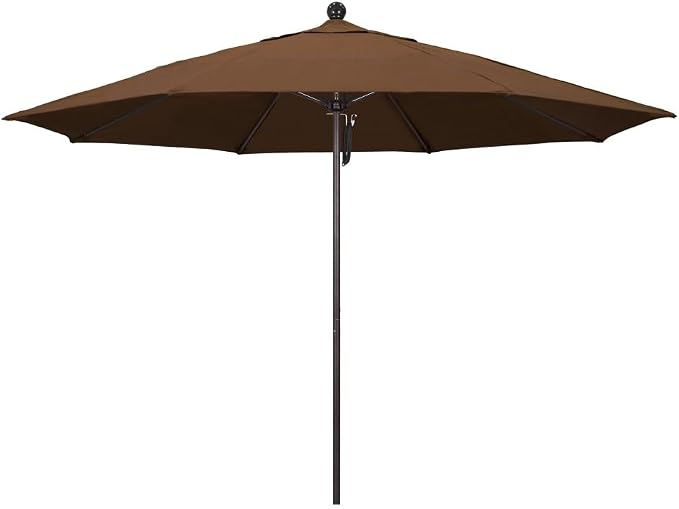 California Umbrella 11' Round Aluminum/Fiberglass Umbrella, Pulley Lift, Bronze Pole, Sunbrella Teak Fabric