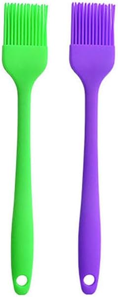 Silicone brush, Oil Brush for BBQ Kitchen Cooking Baking and Grilling (2 PCS,green&purple)