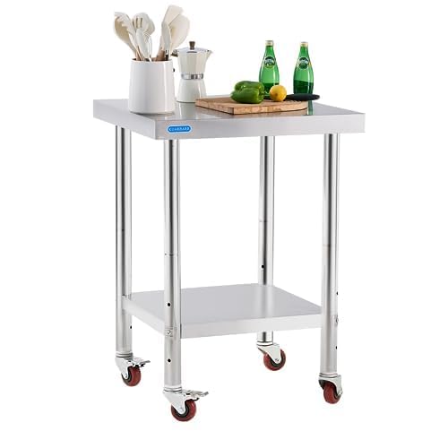 KUARBARR Stainless Steel Table for Prep & Work with Undershelf 24 x 24 Inches NSF Metal Commercial Kitchen Prep Table with Adjustable Under Shelf Worktable for Restaurant Home Outdoor
