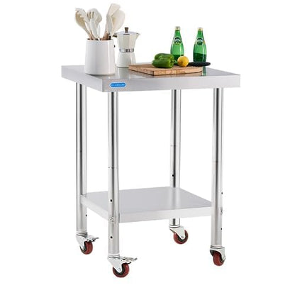 KUARBARR Stainless Steel Table for Prep & Work with Undershelf 24 x 24 Inches NSF Metal Commercial Kitchen Prep Table with Adjustable Under Shelf Worktable for Restaurant Home Outdoor