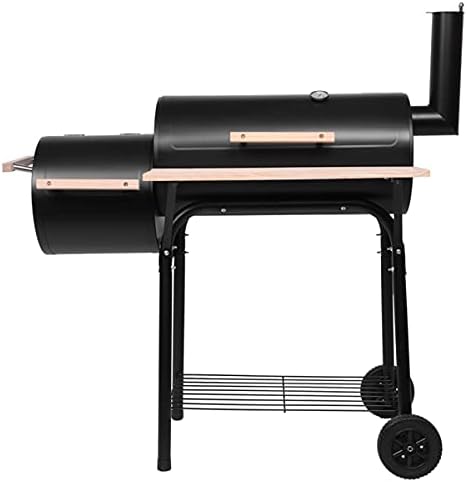 Barbecue Grill Cookers Grill Oil Drum Charcoal Furnace (500-600 Degrees) Charcoal Grill and Offset Smoker Portable Backyard Steel BBQ Oven with Wheels Outdoor Patio Barbecue Cooker with Side Fire Box for Camping Picnic Party