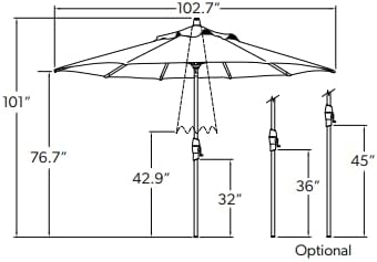Treasure Garden 9’ Deluxe Auto-Tilt Market Umbrella | Sunbrella® Fade Resistant Fabric | Crank Tilt System | Large Octagon Canopy | Outdoor Patio, Deck, Pool, Backyard | Pacific Blue | Bronze Frame