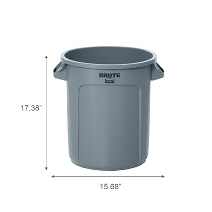 Rubbermaid Commercial Products BRUTE Heavy-Duty Round Trash/Garbage Can, 10-Gallon, Gray, Outdoor Waste Container for Landscapers/Construction/Restaurants/Office/Warehouse/Commercial Environments