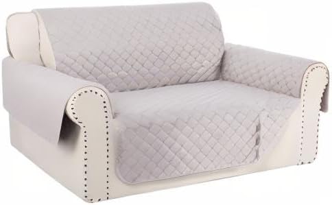 Reversible 45" Small Loveseat Sofa Covers, Beige/Beige | Loveseat Covers for Dogs Water Repellent, Friendly Furniture Protector with Elastic Straps for Living Room