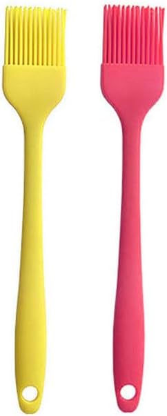 Silicone brush, Oil Brush for BBQ Kitchen Cooking Baking and Grilling (2 PCS,yellow&Rose red)