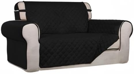 PureFit Reversible Quilted Couch Covers for Dogs Loveseat Sofa Cover 46.5” | Black/Black, Water Resistant Couch Protector, Washable Pet Couch Cover with Non Slip and Elastic Straps For Kids