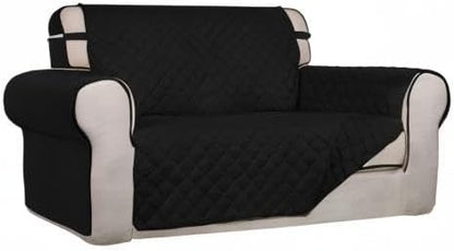 PureFit Reversible Quilted Couch Covers for Dogs Loveseat Sofa Cover 46.5” | Black/Black, Water Resistant Couch Protector, Washable Pet Couch Cover with Non Slip and Elastic Straps For Kids