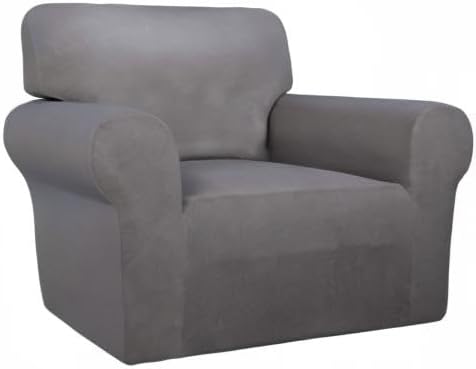 PureFit Stretch Chair Covers Fleece Couch Covers for Sofa Light Gray | 1-Piece Spandex Couch Cover Soft Couch Protector, Sofa Cover Washable with Non Skid Foam and Elastic Bottom for Kids, Dogs