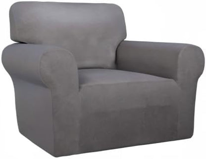 PureFit Stretch Chair Covers Fleece Couch Covers for Sofa Light Gray | 1-Piece Spandex Couch Cover Soft Couch Protector, Sofa Cover Washable with Non Skid Foam and Elastic Bottom for Kids, Dogs