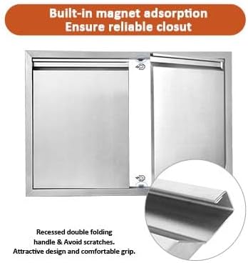 JIE JIN BBQ Access Door 30" W X 21" H Outdoor Kitchen Doors Double Doors Thickened 304 Stainless Steel Outdoor Kitchen Accessories Door for Indoor/Outdoor Kitchen Outdoor Cabinet BBQ Island