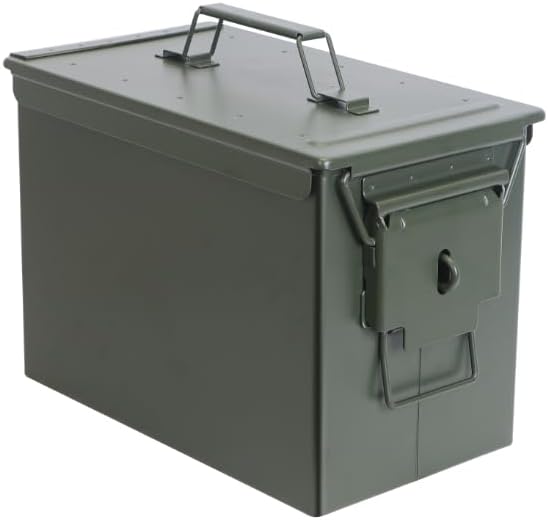 Ammo Can & Ammo Box, Fireproof & Waterproof Metal Storage Box - Perfect for Ammo, Lithium Batteries & RC Car Batteries (Without Lock, Green-13 * 7.2 * 9")
