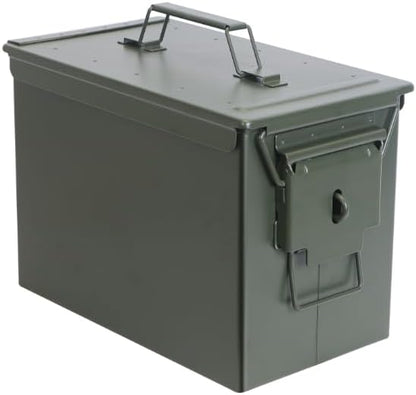 Ammo Can & Ammo Box, Fireproof & Waterproof Metal Storage Box - Perfect for Ammo, Lithium Batteries & RC Car Batteries (Without Lock, Green-13 * 7.2 * 9")