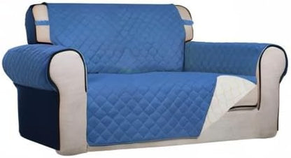 PureFit Reversible Quilted Sofa Cover, Water Resistant Medium Slipcover Furniture Protector, Washable Couch Cover with Non Slip Foam and Elastic Straps for Kids, Dogs, Pets (Loveseat, Blue/Ivory) | Blue/Ivory, Water Resistant Couch Protector, Washable ...