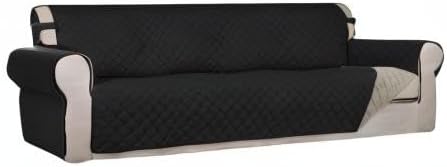 PureFit Reversible Quilted Couch Covers for Dogs Sofa Cover 4 Seater 88" | Black/Beige, Water Resistant Couch Protector, Washable Pet Couch Cover with Non Slip and Elastic Straps For Kids