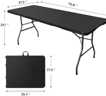 Folding Table 6ft Foldable Table with Built in Handle & Steel Legs / 6FT Heavy Duty Folding Portable,Perfect for Party, Dining Indoor/Outdoor Events, Tailgating & Backyard BBQ, Black