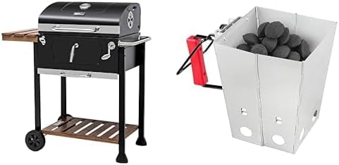 Royal Gourmet 24-Inch Charcoal Grill Bundle with Folding Fire Starter, Grill Table, Skewers Set, Rib Rack and Pizza Tools