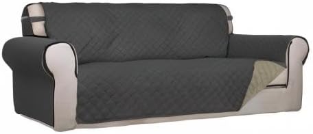 PureFit Reversible Quilted Sofa Cover Dog Couch Covers for Sofa, 66 in | Dark Gray/Beige, Water Resistant Couch Protector, Washable Pet Couch Cover with Non Slip and Elastic Straps For Kids