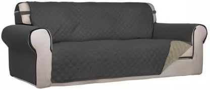 PureFit Reversible Quilted Sofa Cover Dog Couch Covers for Sofa, 66 in | Dark Gray/Beige, Water Resistant Couch Protector, Washable Pet Couch Cover with Non Slip and Elastic Straps For Kids