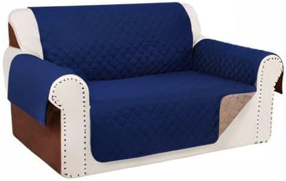 Reversible Loveseat Couch Sofa Covers, 2-Seater, Navy | Loveseat Covers for Dogs Water Repellent, Friendly Furniture Protector with Elastic Straps for Living Room