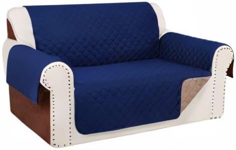 Reversible 45" Small Loveseat Sofa Covers, Navy/Camel | Loveseat Covers for Dogs Water Repellent, Friendly Furniture Protector with Elastic Straps for Living Room