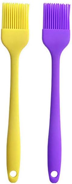 Silicone brush, Oil Brush for BBQ Kitchen Cooking Baking and Grilling (2 PCS,yellow&purple)
