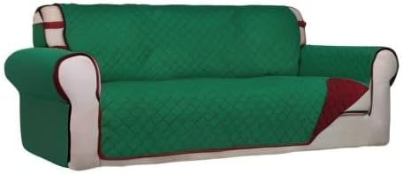 PureFit Reversible Quilted Sofa Cover Dog Couch Covers for Sofa, 66 in | Green/Red, Water Resistant Couch Protector, Washable Pet Couch Cover with Non Slip and Elastic Straps For Kids