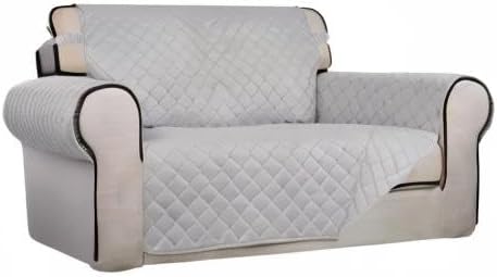 PureFit Reversible Quilted Couch Covers for Dogs Loveseat Sofa Cover 46.5” | Light Gray/Light Gray, Water Resistant Couch Protector, Washable Pet Couch Cover with Non Slip and Elastic Straps For Kids