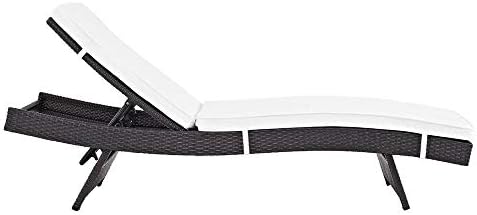 Modway Convene Wicker Rattan Outdoor Patio Chaise Lounge Chairs in Espresso White - Set of 4