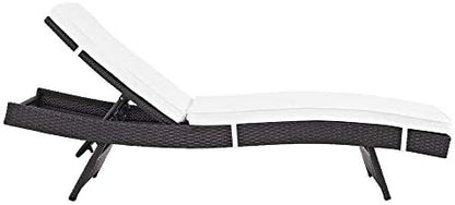 Modway Convene Wicker Rattan Outdoor Patio Chaise Lounge Chairs in Espresso White - Set of 4