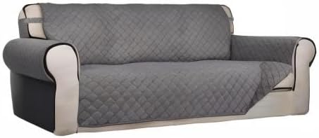 PureFit Reversible Quilted Sofa Cover Dog Couch Covers for Sofa, 66 in | Gray/Gray, Water Resistant Couch Protector, Washable Pet Couch Cover with Non Slip and Elastic Straps For Kids