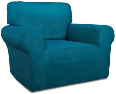 PureFit Stretch Chair Covers Fleece Couch Covers for Sofa Peacock Blue | 1-Piece Spandex Couch Cover Soft Couch Protector, Sofa Cover Washable with Non Skid Foam and Elastic Bottom for Kids, Dogs