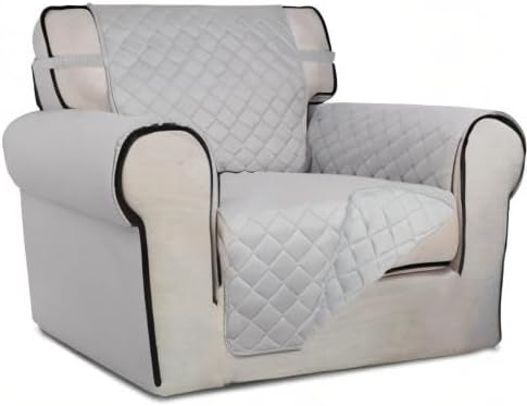 PureFit Reversible Chair Sofa Cover Dog Couch Covers for Sofa, 25.5 in | Light Gray/Light Gray, Water Resistant Couch Protector, Washable Pet Couch Cover with Non Slip and Elastic Straps For Kids