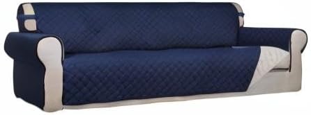 PureFit Reversible Quilted Couch Covers for Dogs Sofa Cover 4 Seater 88" | Navy/Ivory, Water Resistant Couch Protector, Washable Pet Couch Cover with Non Slip and Elastic Straps For Kids