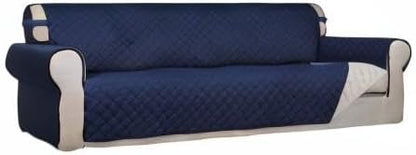 PureFit Reversible Quilted Couch Covers for Dogs Sofa Cover 4 Seater 88" | Navy/Ivory, Water Resistant Couch Protector, Washable Pet Couch Cover with Non Slip and Elastic Straps For Kids