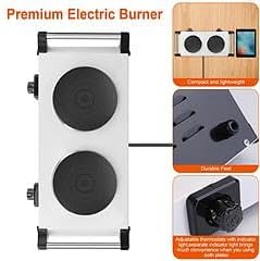 2000W Portable Electric Double Burner Hot Plate, Countertop Coil Heating Stove with 5 Temperature Control & Carry Handles for Home Kitchen RV Camping Use (white)