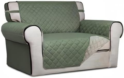 PureFit Reversible Quilted Sofa Cover Dog Couch Covers for Sofa, 28 in | Greyish Green/Beige, Water Resistant Couch Protector, Washable Pet Couch Cover with Non Slip and Elastic Straps For Kids