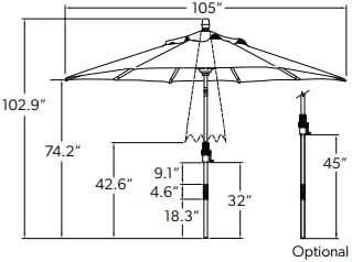 Treasure Garden 9-Foot Starlux Deluxe Collar-Tilt Market Umbrella with Bronze Frame and Sunbrella Fabric: Pacific Blue (Includes 3 Year Extended Warrantee), w/Bronze Frame, 9-FT
