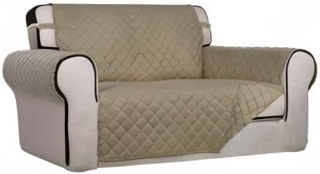 PureFit Reversible Quilted Sofa Cover, Water Resistant Medium Slipcover Furniture Protector, Washable Couch Cover with Non Slip Foam and Elastic Straps for Kids, Dogs, Pets (Loveseat, Beige/Beige) | Beige/Beige, Water Resistant Couch Protector, Washabl...