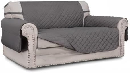 Easy-Going Reversible Loveseat Couch Cover for 2 Cushion Couch Sofa Cover for Dogs Water Resistant Furniture Protector with Foam Sticks Elastic Straps for Pet (Loveseat, Gray/Gray) | Machine Washable Slipcover For Dogs, Water Resistant Furniture Mat Fo...
