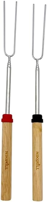 Nexgrill Extendable Roasting Grill Fork Stick, 2-Pack 32" Roasting Sticks, Dual Fork Grilling & Cooking Accessory for BBQs, Tailgating, Camping, Outdoor Cooking, 530-0023G